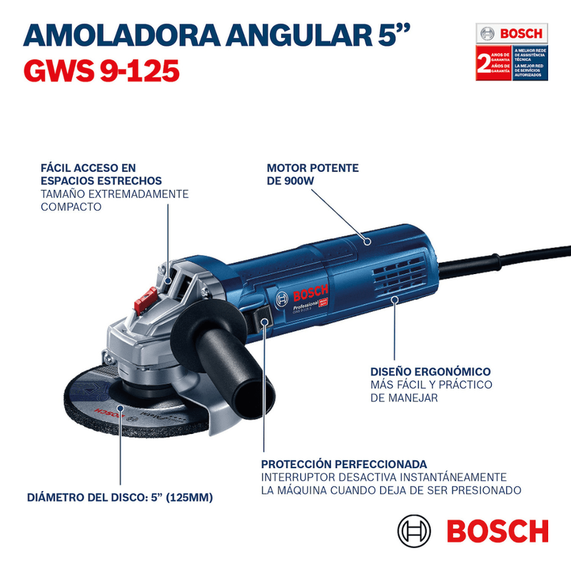 Amoladora angular de 5 Bosch GWS 9-125 900W 220V