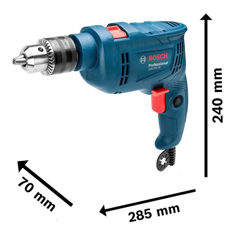 Taladro Percutor 1/2 550W 49600 gpm + Maleta Bosch GSB 550 RE