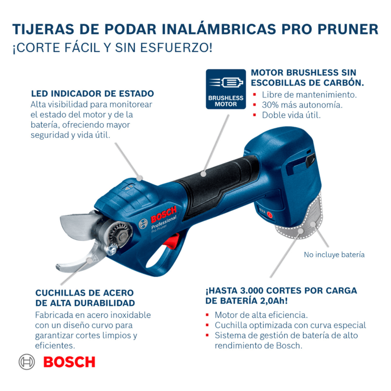 Tijeras de podar inalámbrica Bosch Pro Pruner Brushless 12V SB (no incluye  bat. ni carg.)